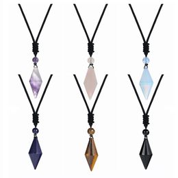 Natural Crystal Quartz Hexagonal Cone Pendant Necklace for women Men Double Point Faceted Cut Healing Stone Jewellery