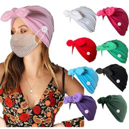 Fashion Mask Holder Cap Solid Color Ear Protection Hat For Nurse Doctor European American Headscarves With Button