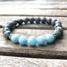 MG0922 New Design Aqua marine Women`s Bracelet Natural Map Jasper Energy Bracelet Power Chakra Meditation Yoga Jewellery