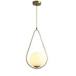 Ins Style Simple Full Copper LED Pendant Lights Frosted Glass Ball Lampshade Nordic Simple Hotel Bedroom Restaurant Hoop Decor Pendant Lamp