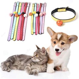 Soft Leather Pet Dog Adjustable Collar With Bell 4 Size Fashion Leather Dog Cat Collars Puppy Dogs Necklace Pet Collars Bells