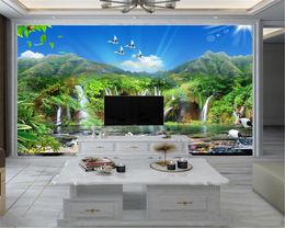 Living 3d Wallpaper Romantic Landscape 3d Mural Wallpaper Beautiful Waterfall Scenery Romantic Decorative Silk 3d Mural Wallpaper