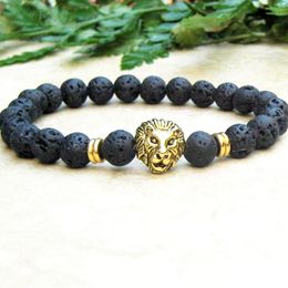 MG0717 Men's Lava Mala Bracelet Lion Head Beaded Stretch Bracelet Natural Gem Stone Energy Bracelet Wrist Tibetan Jewellery