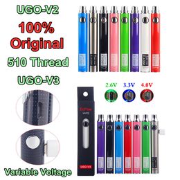 Original Ecpow UGO V3 V II 510 Thread Battery Variable Voltage Micro USB Passthrough Rechargeable EGO Vape Batteries Preheat Evod VV E cig pens