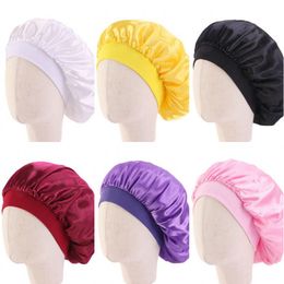 Kid Bath Hat Wide Brim Fitted Sleep Hats Candy Color Elastic Hair Bonnets Silk Satin Round Head Wrap Bedroom Products 4 22ba B2