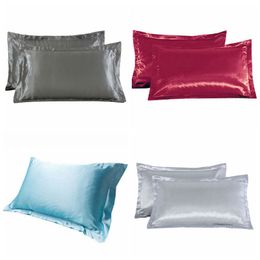 Simulation Silk Solid Pillow Cover Comfortable Soft Pillowcases Bedroom Luxury Cool Silk Smooth Cool Solid Colour Single Pillow Case VT1556