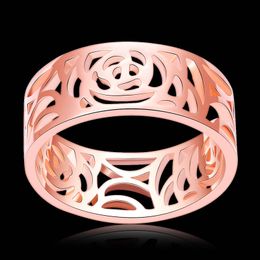 2021 hollow flower lovers wedding diamond love Rings 18k rose pink gold filled engagement anel anillo Size 6,7,8,9 for Women