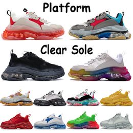 Triple-s platform shoes mens sneaker beige black rainbow yellow navy light purple gym red blue grey green clear sole casual trainers