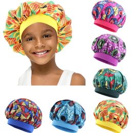 African Kids Hat Satin Print Night Sleep Cap Girls Headscarf Wide Band Stretch Headwear Beanie Bonnet Indian Turban Nightcap New