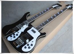Double Neck Black body 4+12 Strings Electric Guitar with White Pickguard,Chrome Hardware,Rosewood Fingerboard,can be Customised