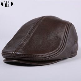 Brand New Men's Real Genuine Leather hat baseball Cap Newsboy /Beret Hat winter warm capsT200819