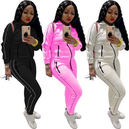 Womens jacket tracksuits cardigan outfits 2 piece set jogger sport suit sweatshirt tights sport suit women tops pants suit klw5047