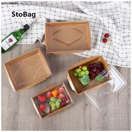 StoBag 50pcs Disposable Fruit Bread Packaging Box Kraft Paper Packaging Lunch Box Biscuit Candy Packaging Birthday Party Show