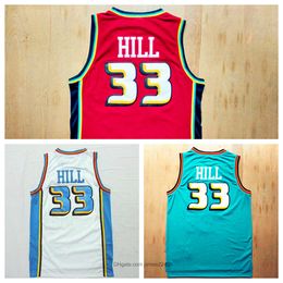 Authentic Mens Vintage Grant Hill Full Embroidery Stitched Classics Premium Basketball Jersey White Green Red Size S-2XL Free Shipping