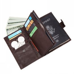 Vintage Genuine Leather Passport Wallet with Hasp Mens Womens Money Clip Designer Credit Card Holder Coin Purses Pouch Wedding Gifts for Man