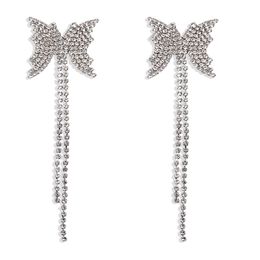 New ins fashion sparkling diamond full rhinestone popular butterfly long chandelier dangle stud earring for women girls