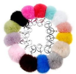 500pcs Rabbit Fur Ball Keychain 8cm Soft Lovely Gold Metal Key Chains Ball Pom Poms Plush Keychains Car Keyring Bag Rings Gift DHL SN1403