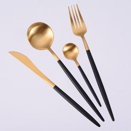 304 Stainless Steel Western Cutlery Set Noble Fork Knife Spoon Dinnerware Kitchen Tableware Black Gold WB2575