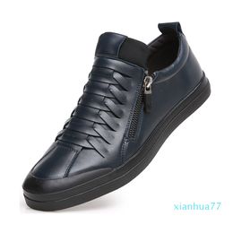 Whole sale Spring mens shoes leather soft bottom casual shoes soft surface black blue sports shoes size 39-44 free shipping four