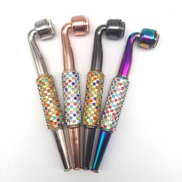 Latest Cool Colourful Portable Removable Diamonds Decorate Dry Herb Tobacco Philtre Smoking Handpipe Tube With Caps Cover High Quality DHL