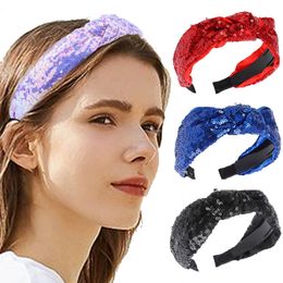 New Knotted Headdress Sequined Wide-brimmed Headband Solid Colour Bezel Head Hoop Fashion Women Hair Ornaments