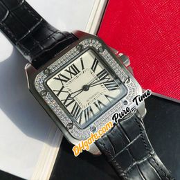 Cheap New 100 40mm Steel Case White Dial Miyota 8215 Automatic Mens Watch Diamond Bezel Black Leather Strap Sapphire Watches Pure_Time