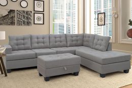 US STOCK Sofa 3-teiliges Schnittsofa mit Chaiselongue und Lagerung Ottoman L-Form Couch Wohnzimmer Möbel Grau SM000049EAA