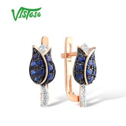 -Vistoso reine 14K 585 Rose Gold Ohrringe für Frauen-glänzenden Diamant-blauen Saphir Luxuxhochzeits-Verpflichtungs-elegante Fine Jewelry