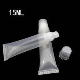 15ML 30/50/100/200pcs Clear Plastic Soft Hose Tube for Lipgloss, Empty Portable Squeezable Lip Paint Oil Refillable Container T200819