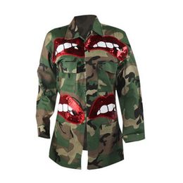 Fashion Women Classic Jackets Casual Long Sleeve Camouflage Lightweight Outerwear Button Short Bomber Jacket Coat Plus Size
