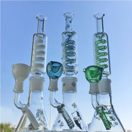 Condenser Coil Glass Bong freezable Rig Big Heady Waterpipe Beaker Build Bong Diffused Downstem Dab Rig Big White Purple Grey Bongs ILL01