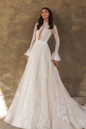 Wedding Dresses Bridal Gowns for Girls Long Sleeves Beading Lace Applique Wedding Gowns Court Train robe de mariée custom made