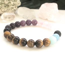 MG0835 New Design Womens GemStone Bracelet Rose Quart z Black Tourmaline Bracelet Spiritual Healing Yoga Wrist Mala Bracelet