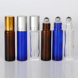 10ml Roller Bottles 1/3Oz Amber Thick Glass Essential Oil Roller Bottle Stainless Steel Roller Ball & Aluminum Lid Perfume Roll On Container