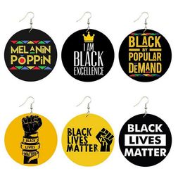 Black Lives Matter Saying Trendy Women Print Jewellery Natural Wood Drop Earrings Melanin Poppin Afro Power Fist Pattern 12 pairs Free Ship