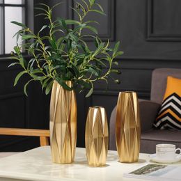 Vases Nordic Ceramic Vase Living Room Home Decoration Ornaments European-style Plating Matte Gold Silver Wedding Decor J