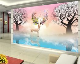 3d Animal Wallpaper Nordic Elk Forest Fantasy Landscape Background Wall Living Room Bedroom Wallcovering HD Wallpaper