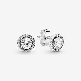 925 Sterling Silver Round Sparkle Stud Earrings Pave Cubic Zirconia Fashion Women Wedding Engagement Jewellery Accessories