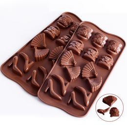 -14 Cavity Chinese Fan Schuhe Bag Schokoladen-Form-Silikon-Plätzchen-Süßigkeit-Form-Fondant-Kuchen-Werkzeug Backzubehör