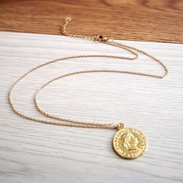 Simple Vintage Carved Coin Necklace For Women Fashion Gold Silver Colour Figur Medallion Pendant Long Necklaces Boho Jewellery