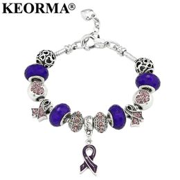 KEORMA Breast Cancer Awareness Pink Ribbon Pendant Heart Snake Chain Adjustable Charm Bracelet & Bangles Women Mother's Day G239b