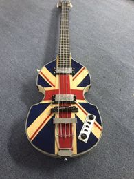 Custom McCartney Hofner H500/1-CT Contemporary Violin Deluxe Bass England Flag Electric Guitar Flame Maple Back & Side Free Shipping