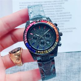 Fashion Brand Watches Men Women Colorful crystal Style Stainless steel band Calendar Date Quartz wrist Watch X97212d