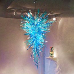 AC 110-240v Blown Lamps Chandeliers Lighting Turquoise Blue Glass Hanging Chain Pendant Light 48" High LED Bulbs lamparas Chandelier