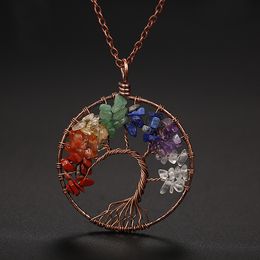 Jewelry natural stone crystal handmade ancient red copper tree of life curved necklace