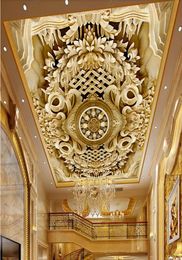 2022 Wallpaper Custom 3D Flooring Wood carving classical pattern ceiling mural self-adhesive PVC 3D floor three-dimensional painting home decor