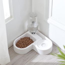 Corner Pet Dog Bowl Small and Medium Dog Cat Bowl Automatic Cat Water Dispenser Pet Supplies Plastic Double Bowl