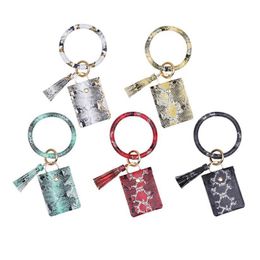 Wristlet Keychain Card Wallet Key Ring Bag PU Leather Key Ring Holder Tassel Bracelet Purse Women Girls Accessories Leopard 50pcs DW5738