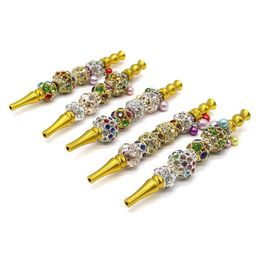 Alloy Hookahs Tips Gorgeous Hookah Gold Plated Cigarette Holder Rhinestone Smoking Accessories Pipe Removable Hot Sale 155mm 20jk F2