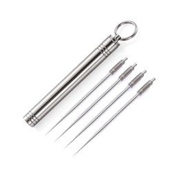 Fashion Keychain Portable Titanium Steel Metal Pocket Toothpick Holder with Travelling Key chain Toothpicks Box